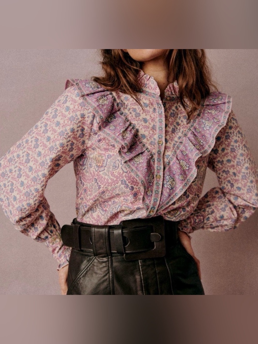 SEZANE x SEA NY Gala ruffle button down floral blouse limited edition size 2